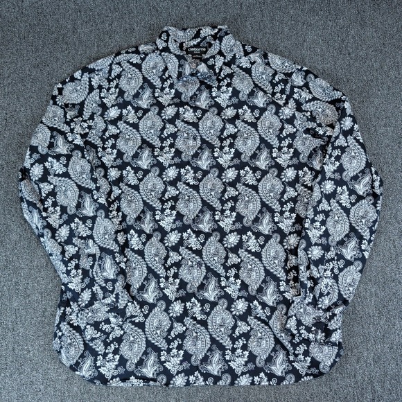 Claiborne Boho Paisley Button Down Shirt Mens XL Black White Cotton Slim Fit — photo 2